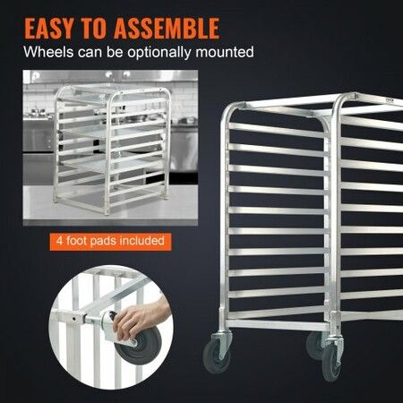 Bun Pan Rack 10-Tier Commercial Bakery Racks with Brake Wheels Aluminum Racking Trolley Storage for Half & Full Sheet Speed Rack 660x515x985 mm