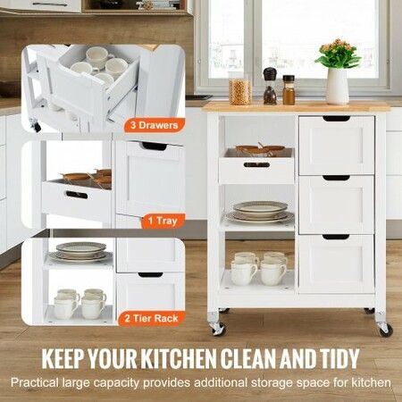 Kitchen Island Cart Rolling Storage Cabinet on Wheel with Drawer & Shelves