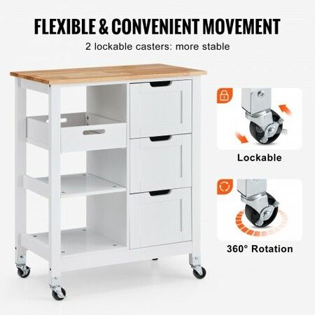 Kitchen Island Cart Rolling Storage Cabinet on Wheel with Drawer & Shelves