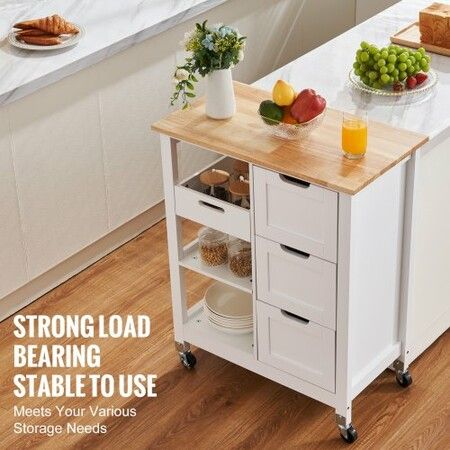 Kitchen Island Cart Rolling Storage Cabinet on Wheel with Drawer & Shelves