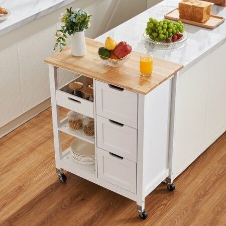 Kitchen Island Cart Rolling Storage Cabinet on Wheel with Drawer & Shelves