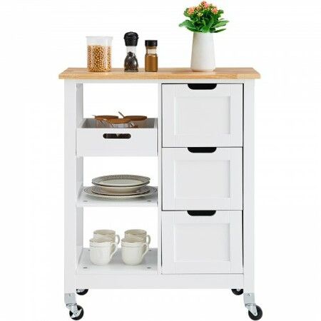 Kitchen Island Cart Rolling Storage Cabinet on Wheel with Drawer & Shelves