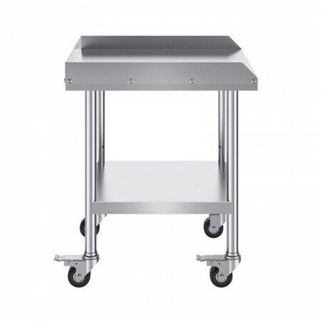 Stainless Steel Work Table 24x24x30 Inch Commercial Food Prep Worktable with 4 Wheels Casters 3-Sided Backsplash Heavy Duty Prep Worktable Metal Work Table