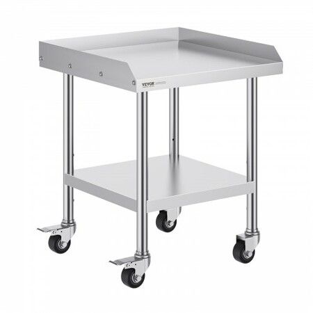 Stainless Steel Work Table 24x24x30 Inch Commercial Food Prep Worktable with 4 Wheels Casters 3-Sided Backsplash Heavy Duty Prep Worktable Metal Work Table