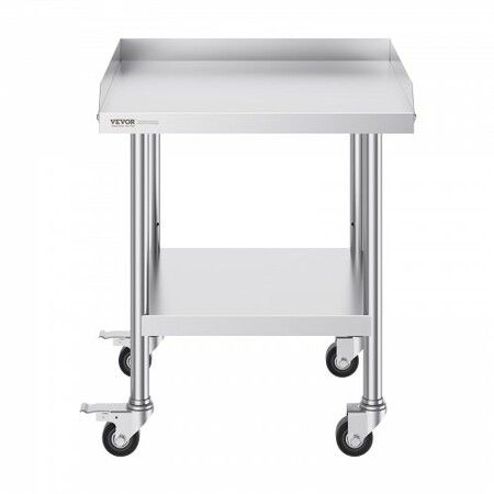 Stainless Steel Work Table 24x24x30 Inch Commercial Food Prep Worktable with 4 Wheels Casters 3-Sided Backsplash Heavy Duty Prep Worktable Metal Work Table