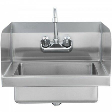 Commercial Hand Sink with Faucet and Side Splash NSF Stainless Steel Sink for Washing Small Hand Washing Sink Wall Mount Hand Basin 43x33 cm