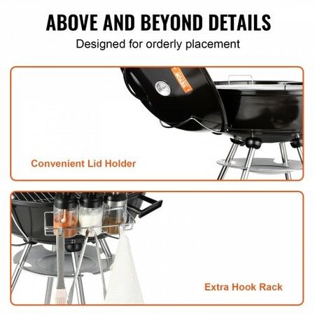 22 inch Kettle Charcoal Grill Premium Kettle Grill with Wheels and Cover Porcelain-Enameled Lid and Ash Catcher & Thermometer for BBQ Round Barbecue Grill