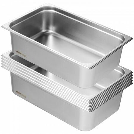 6 Pack Hotel Pans Full Size Anti-Jam Steam Pan 0.8mm Thick Stainless Steel Restaurant Steam Table Pan 6-Inch Deep Commercial Table Pan Catering Storage