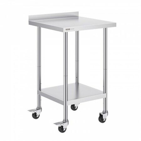 24 x 24 x 40 Inch Stainless Steel Work Table Commercial Food Prep Worktable with Casters Heavy Duty Prep Worktable Metal Work Table with Adjustable Height