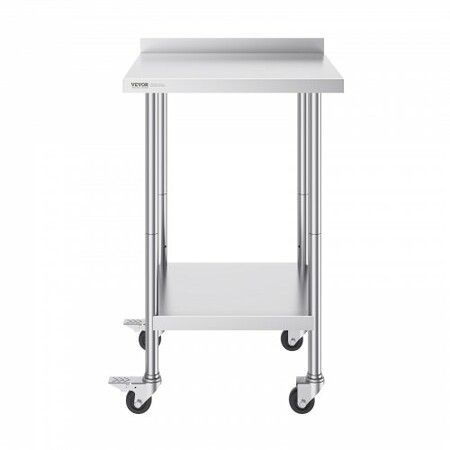 24 x 24 x 40 Inch Stainless Steel Work Table Commercial Food Prep Worktable with Casters Heavy Duty Prep Worktable Metal Work Table with Adjustable Height