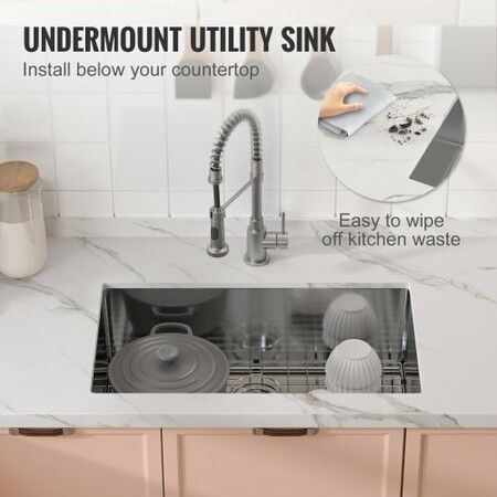 Kitchen Sink 304 Stainless Steel Drop-In Sinks Undermount Single Bowl Basin with Accessories(Pack of 3) Household Dishwasher Sinks for Workstation RV Prep