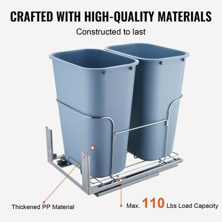 Pull-Out Trash Can 35Lx2 Double Bins Under Mount Kitchen Waste Container with Slide and Door Mounting Kit 110 lbs Load Capacity Heavy Duty Garbage