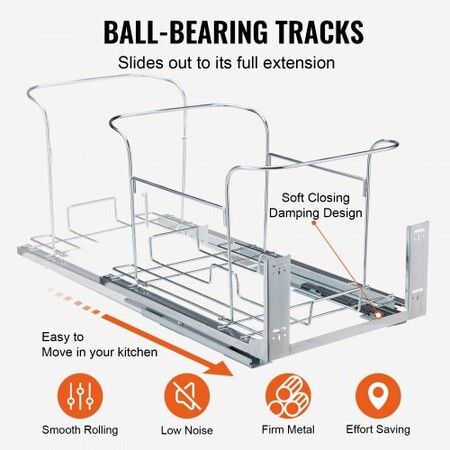 Pull-Out Trash Can 35Lx2 Double Bins Under Mount Kitchen Waste Container with Slide and Door Mounting Kit 110 lbs Load Capacity Heavy Duty Garbage