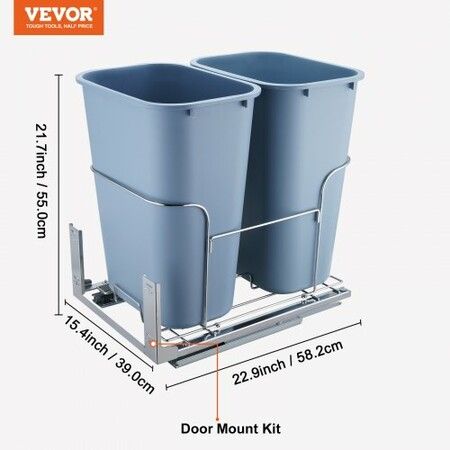 Pull-Out Trash Can 35Lx2 Double Bins Under Mount Kitchen Waste Container with Slide and Door Mounting Kit 110 lbs Load Capacity Heavy Duty Garbage