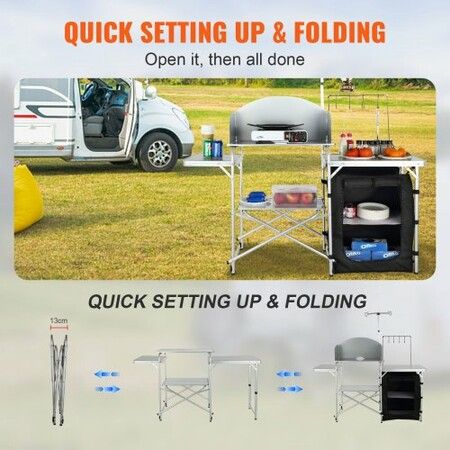 Camping Kitchen Table Folding Portable Cook Table 1 Cupboard & Windscreen