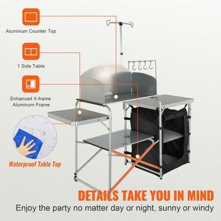 Camping Kitchen Table Folding Portable Cook Table 1 Cupboard & Windscreen