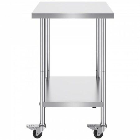 Stainless Steel Work Table 24x30x38 Inch with 4 Wheels 3 Adjustable Height Levels Heavy Duty Food Prep Worktable for Commercial Kitchen Restaurant Silver