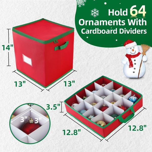 Christmas Ornament Storage Box,Holiday Storage Containers with 4 Separate Removable Trays,Decoration Organizer keep 64 to128 Christmas Ball Ornaments