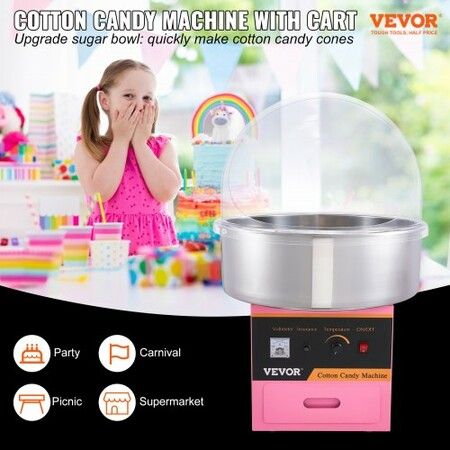 Commercial Cotton Candy Machine with Cover Sugar Floss Maker 1000W Party