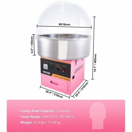 Commercial Cotton Candy Machine with Cover Sugar Floss Maker 1000W Party