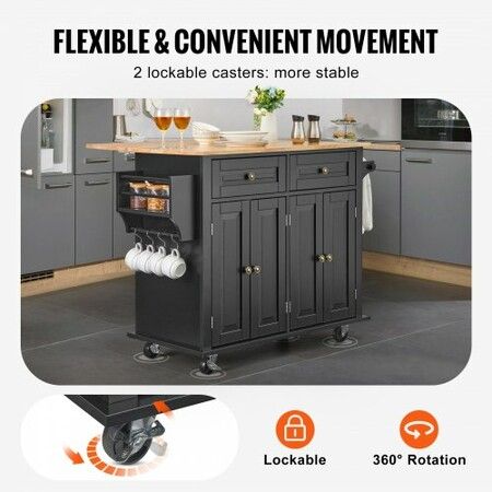 Kitchen Island Cart Rolling Storage Cabinet on Wheel with Drawer & Shelves