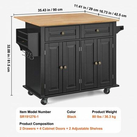 Kitchen Island Cart Rolling Storage Cabinet on Wheel with Drawer & Shelves