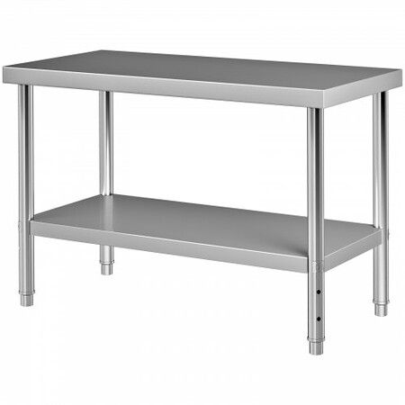 Stainless Steel Prep Table 122 x 76 x 87 cm 250kg Load Capacity Heavy Duty Metal Worktable with Adjustable Undershelf Commercial Workstation