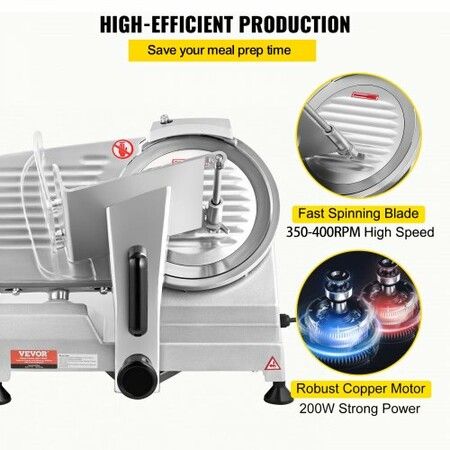 Commercial Meat Slicer 200W Electric Deli Food Slicer 350-400RPM Meat Slicer w/ 8" Carbon Steel Blade 0-0.47 inch Adjustable Thickness Electric Meat Slicer