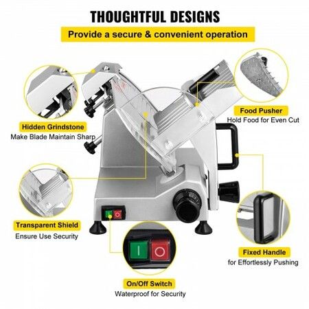 Commercial Meat Slicer 200W Electric Deli Food Slicer 350-400RPM Meat Slicer w/ 8" Carbon Steel Blade 0-0.47 inch Adjustable Thickness Electric Meat Slicer