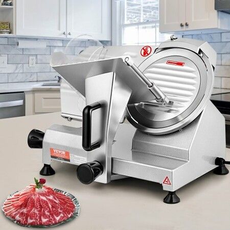 Commercial Meat Slicer 200W Electric Deli Food Slicer 350-400RPM Meat Slicer w/ 8" Carbon Steel Blade 0-0.47 inch Adjustable Thickness Electric Meat Slicer