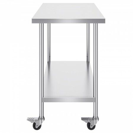 Stainless Steel Work Table 30x48x38 Inch with 4 Wheels 3 Adjustable Height Levels Heavy Duty Food Prep Worktable for Commercial Kitchen Restaurant Silver