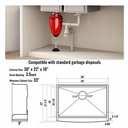 Farmhouse Kitchen Sink 304 Stainless Steel Drop-In Sinks Top Mount Single Bowl Basin with Ledge & Accessories Household Dishwasher Sinks for Workstation