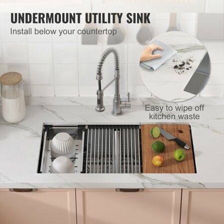 Kitchen Sink 304 Stainless Steel Drop-In Sinks Undermount Double Bowls Basin with Ledge and Accessories Household Dishwasher Sinks for Workstation RV