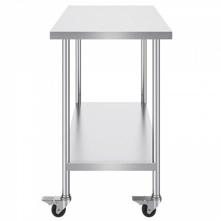 Stainless Steel Work Table 24x48x38 Inch with 4 Wheels 3 Adjustable Height Levels Heavy Duty Food Prep Worktable for Commercial Kitchen Restaurant Silver