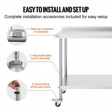 24x48x40 Inch Stainless Steel Work Table Commercial Food Prep Worktable with Casters Heavy Duty Prep Worktable Metal Work Table with Adjustable Height