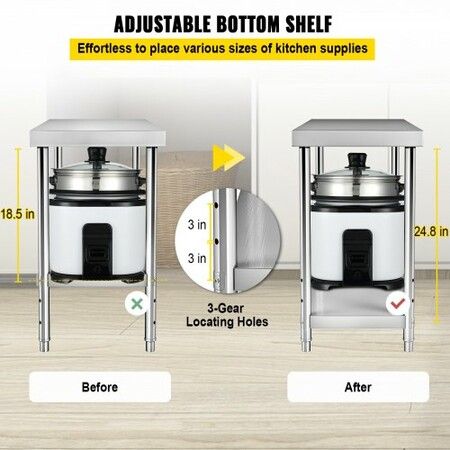 Stainless Steel Prep Table 122x46x86 cm 250kg Load Capacity Heavy Duty Metal Worktable with Adjustable Undershelf Commercial Workstation