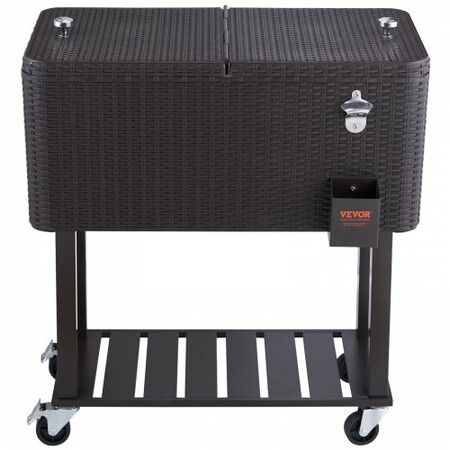 80Qt Rolling Cooler Cart with Bottle Opener Drainage Patio Party Bar Drink