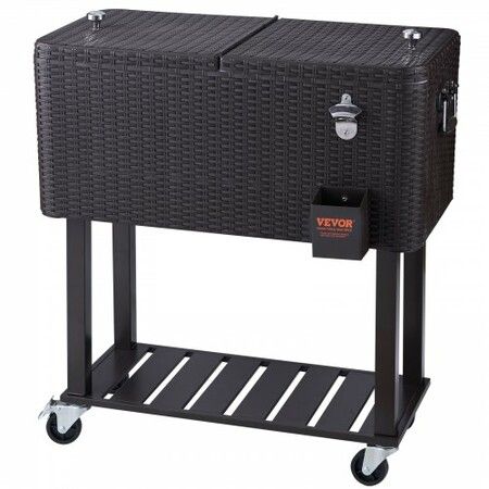 80Qt Rolling Cooler Cart with Bottle Opener Drainage Patio Party Bar Drink