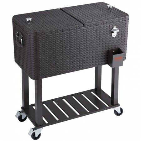 80Qt Rolling Cooler Cart with Bottle Opener Drainage Patio Party Bar Drink