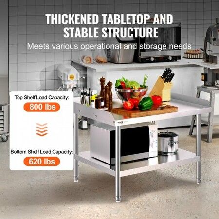 Stainless Steel Work Table 30x36x26 Inch Commercial Food Prep Worktable 3-Sided Backsplash Heavy Duty Prep Worktable Metal Work Table w/ Adjustable Height