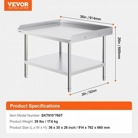 Stainless Steel Work Table 30x36x26 Inch Commercial Food Prep Worktable 3-Sided Backsplash Heavy Duty Prep Worktable Metal Work Table w/ Adjustable Height