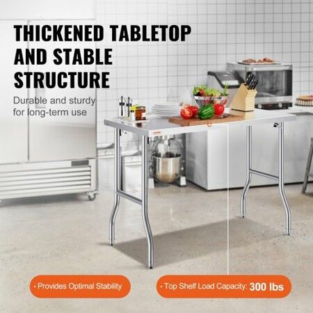 Stainless Steel Kitchen Bench Folding Commercial Prep Table 1220x610 mm