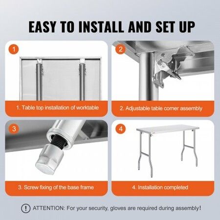 Stainless Steel Kitchen Bench Folding Commercial Prep Table 1220x610 mm