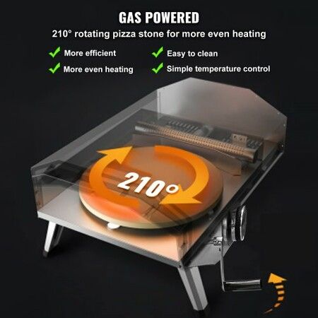 Outdoor Pizza Oven 13" Gas Fired Pizza Maker Portable Outside Pizza Grill with Thickened Cordierite 210 degree Rotating Pizza Stone Waterproof Cover