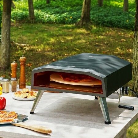 Outdoor Pizza Oven 13" Gas Fired Pizza Maker Portable Outside Pizza Grill with Thickened Cordierite 210 degree Rotating Pizza Stone Waterproof Cover