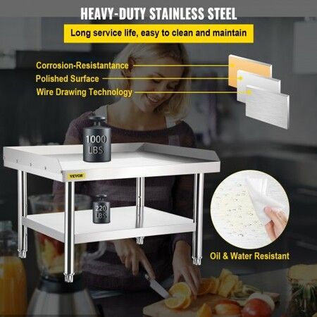 Stainless Steel Equipment Grill Stand 122 x 76 x 61cm Stainless Table Grill Stand Table with Adjustable Storage Undershelf Equipment Stand Grill Table