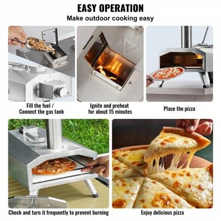 Dual Fuel Pizza Oven for Outdoor Use 12" Portable Pizza Oven Pellet & Gas Powered Outdoor Pizza Oven with Thickened Cordierite Pizza Stone Foldable Leg