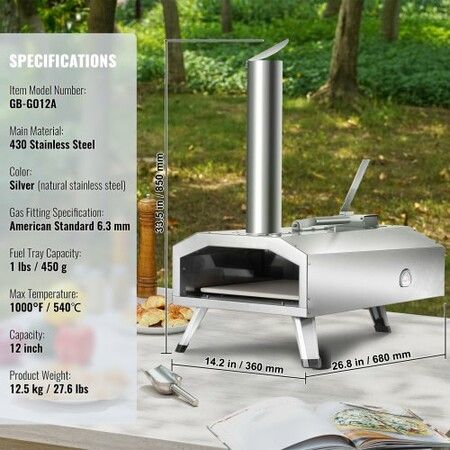 Dual Fuel Pizza Oven for Outdoor Use 12" Portable Pizza Oven Pellet & Gas Powered Outdoor Pizza Oven with Thickened Cordierite Pizza Stone Foldable Leg