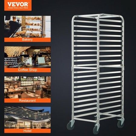 Bun Pan Rack 20-Tier Commercial Bakery Racks w/ Brake Wheels Aluminum Racking Trolley Storage for Half & Full Sheet Speed Rack For Kitchen Bread Baking