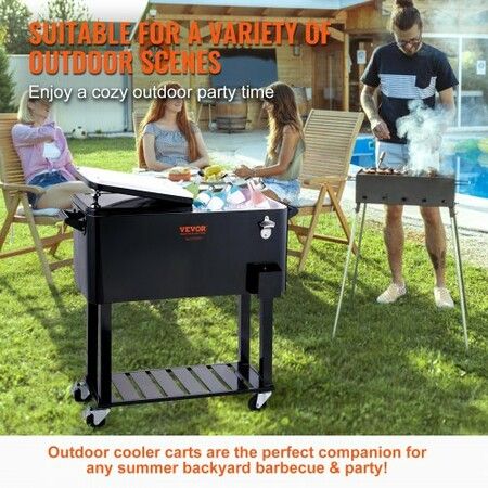 Rolling Ice Chest Cooler Cart 80 Quart Portable Bar Drink Cooler Beverage Bar Stand Up Cooler with Wheels Bottle Opener Handles